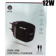 آداپتور شارژر 2پورت 3پین بهمراه کابل 2.4A 12w Green Lion plug type C